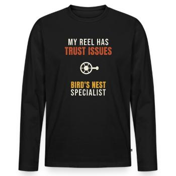Pêche à mon moulinet a des problèmes de confiance Angle du nid d’oiseau - T-shirt manches longues Premium bio Homme - noir - Devant - Nico (187cm)