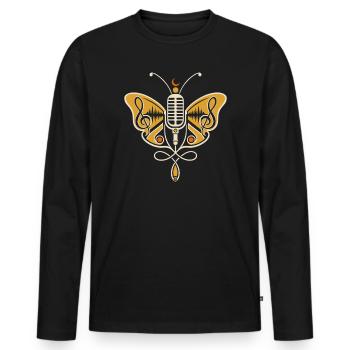 Papillon avec micro – Motif musical - T-shirt manches longues Premium bio Homme - noir - Devant - Nico (187cm)