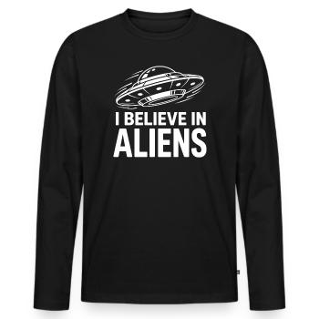 Je crois aux extraterrestres - T-shirt manches longues Premium bio Homme - noir - Devant - Nico (187cm)