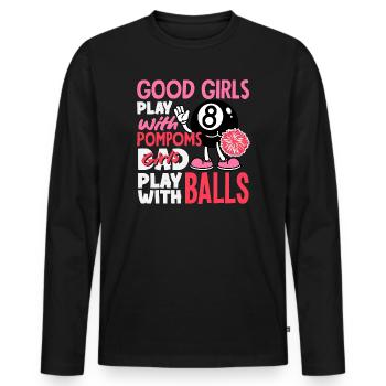 Bad Girl jouant avec des ballons au billard drôle - T-shirt manches longues Premium bio Homme - noir - Devant - Nico (187cm)
