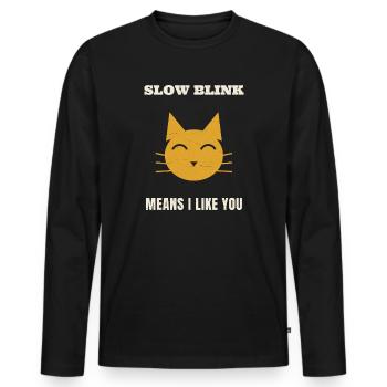 Quand un chat cligne lentement des yeux, cela signifie : « Je - T-shirt manches longues Premium bio Homme - noir - Devant - Nico (187cm)