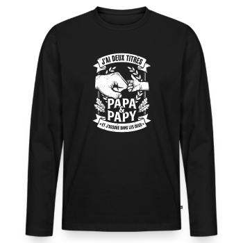 Deux Titres Papa Et Papy Fier - T-shirt manches longues Premium bio Homme - noir - Devant - Nico (187cm)