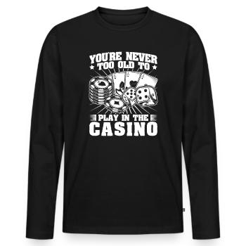 Joueur de casino jamais trop vieux pour jouer au jeu - T-shirt manches longues Premium bio Homme - noir - Devant - Nico (187cm)