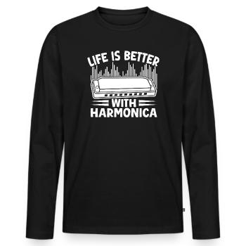 La vie des musiciens d’harmonica est meilleure avec l’harmonica - T-shirt manches longues Premium bio Homme - noir - Devant - Nico (187cm)