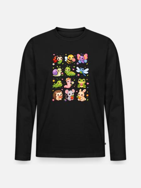 Kawaii Gartentiere | Insekten & Natur - Männer Premium Bio Langarmshirt - Schwarz