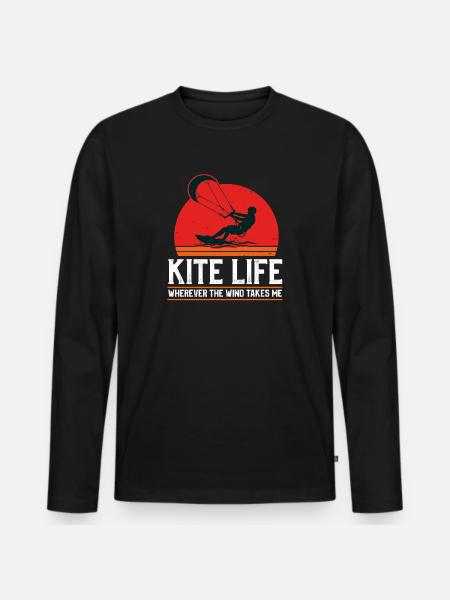 Kite Life Retro - Männer Premium Bio Langarmshirt - Schwarz