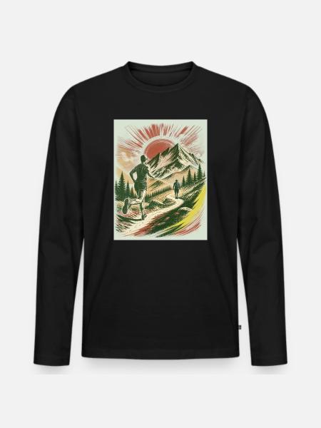 Trailer und Wanderer Retro Design - Männer Premium Bio Langarmshirt - Schwarz
