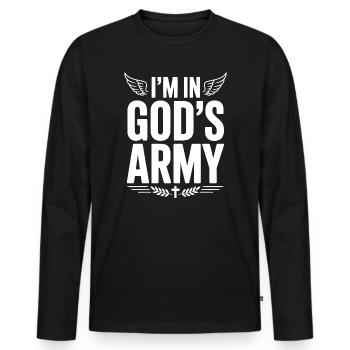Ich bin in Gottes Armee - Männer Premium Bio Langarmshirt - Schwarz - Vorne - Nico (187cm)