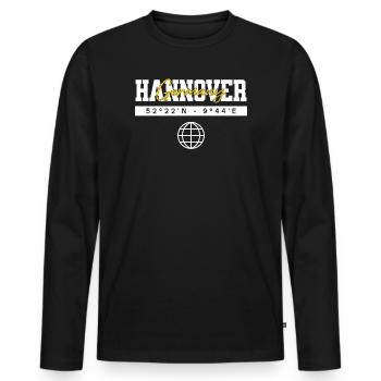 Hannover Niedersachsen Koordinaten Reise Souvenir - Männer Premium Bio Langarmshirt - Schwarz - Vorne - Nico (187cm)