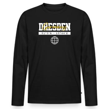Dresden Deutschland Koordinaten Reise Souvenir - Männer Premium Bio Langarmshirt - Schwarz - Vorne - Nico (187cm)