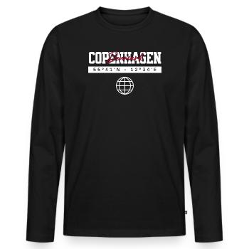 Kopenhagen Dänemark Koordinaten Reise Souvenir - Männer Premium Bio Langarmshirt - Schwarz - Vorne - Nico (187cm)