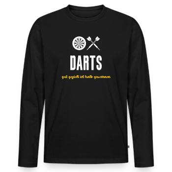 Darts Dartscheibe Pfeile Gut gezielt - Männer Premium Bio Langarmshirt - Schwarz - Vorne - Nico (187cm)