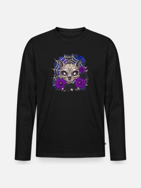Whimsigoth Katzenschädel Rosen Shirt - Männer Premium Bio Langarmshirt - Schwarz