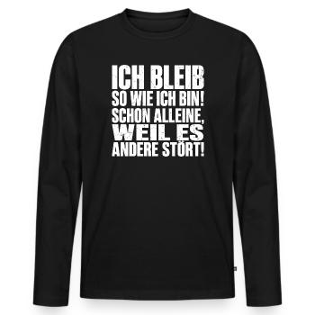Lustig Ich bleibe so wie ich bin - Männer Premium Bio Langarmshirt - Schwarz - Vorne - Nico (187cm)
