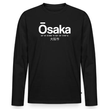 Osaka Koordinaten Stadtlogo - Männer Premium Bio Langarmshirt - Schwarz - Vorne - Nico (187cm)