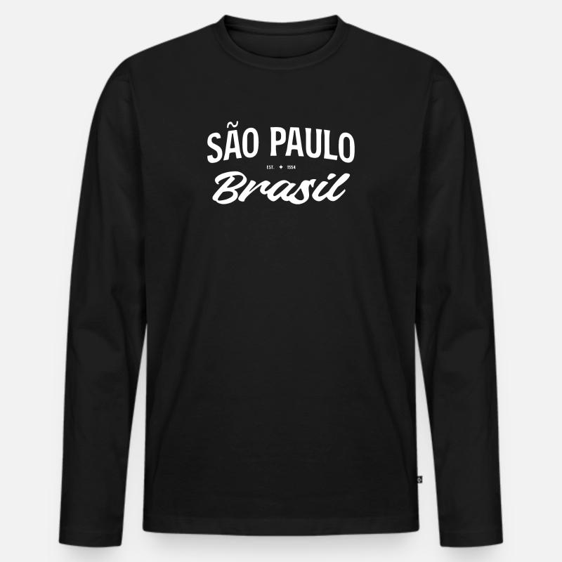 Sao Paulo Brasil Retro Script - Männer Premium Bio Langarmshirt - Schwarz
