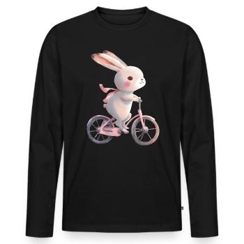 Lapin mignon à vélo - T-shirt manches longues Premium bio Homme - noir - Devant - Nico (187cm)