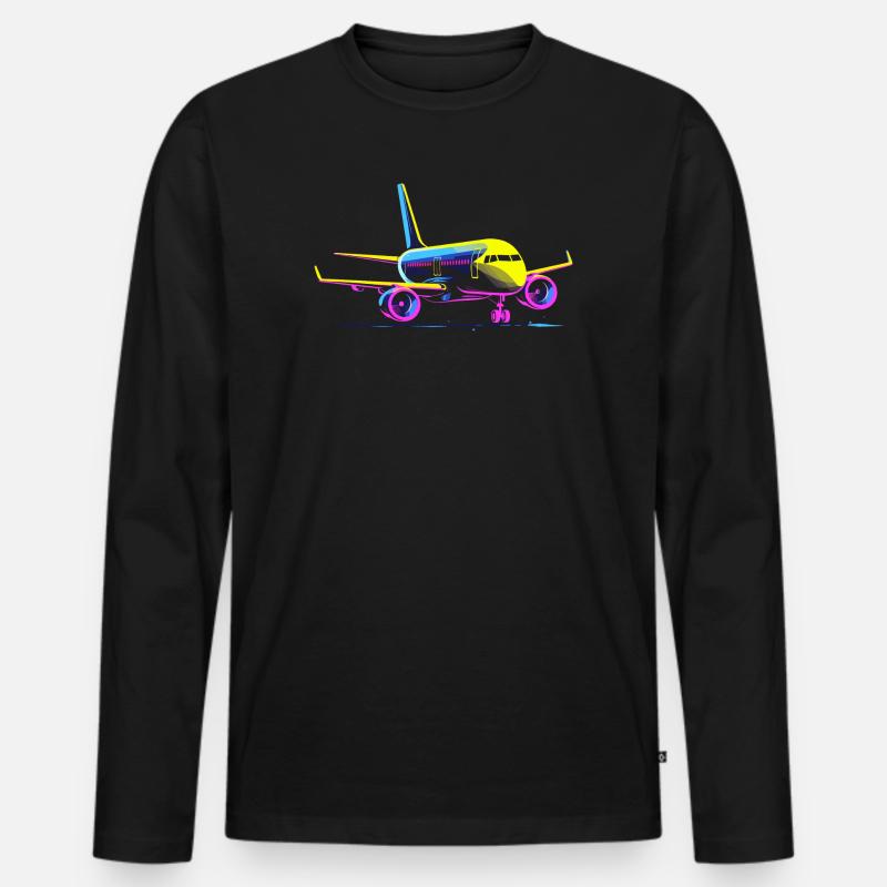 Flugzeug Cartoon Stil - Männer Premium Bio Langarmshirt - Schwarz