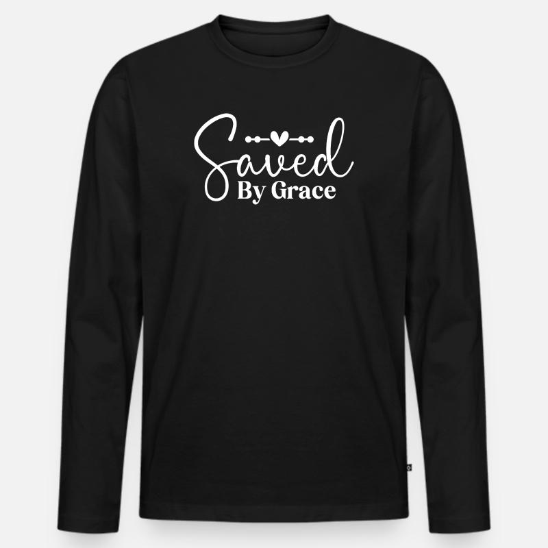 Gerettet durch Gnade - Männer Premium Bio Langarmshirt - Schwarz