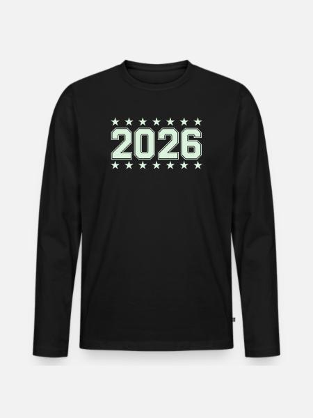 2026 Retro Block Font with Stars - Men's Premium Organic Long Sleeve Shirt - black
