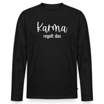 Karma regelt das - Männer Premium Bio Langarmshirt - Schwarz - Vorne - Nico (187cm)