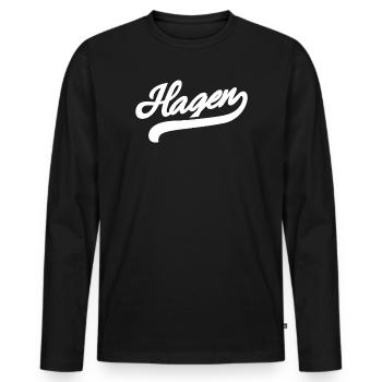 Hagen Retro - Men's Premium Organic Long Sleeve Shirt - black - Front - Nico (187cm)