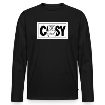 Cosy cat cuddly armchair print - Men's Premium Organic Long Sleeve Shirt - black - Front - Nico (187cm)