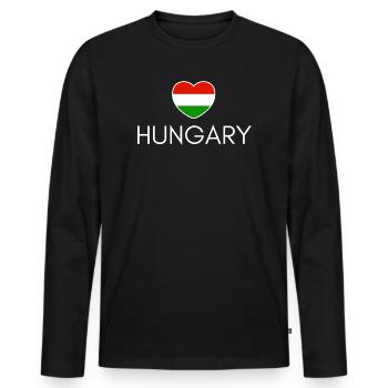 Heart with Hungarian flag, Hungarian pride - Men's Premium Organic Long Sleeve Shirt - black - Front - Nico (187cm)