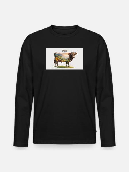 Tyrol Kuh mit Bergpanorama - Männer Premium Bio Langarmshirt - Schwarz