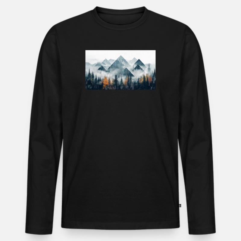 Wald Berge - Männer Premium Bio Langarmshirt - Schwarz