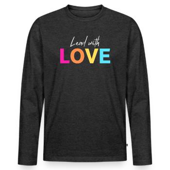 Commencez avec AMOUR - T-shirt manches longues Premium bio Homme - anthracite chiné - Devant - Nico (187cm)
