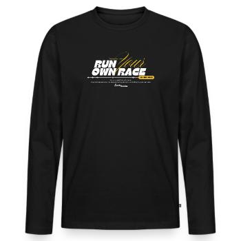 Run Your Own Race — Discipline Mindset Design - Men's Premium Organic Long Sleeve Shirt - black - Front - Nico (187cm)