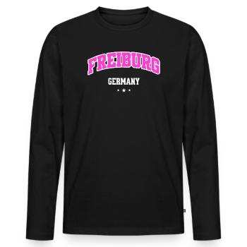 Lettrage du logo rose de Fribourg - T-shirt manches longues Premium bio Homme - noir - Devant - Nico (187cm)