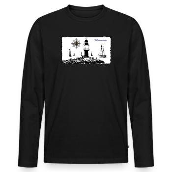 Warnemünde Leuchtturm Kompass Edition - Männer Premium Bio Langarmshirt - Schwarz - Vorne - Nico (187cm)
