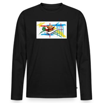 Teddybär fliegt Papierflugzeug - Männer Premium Bio Langarmshirt - Schwarz - Vorne - Nico (187cm)