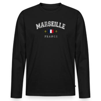 Marseille France - Men's Premium Organic Long Sleeve Shirt - black - Front - Nico (187cm)