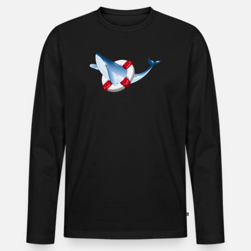leuchtend blauer Wal Fisch mit Rettungsring - Männer Premium Bio Langarmshirt - Schwarz