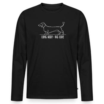 Teckel Long Body Big Love design minimaliste - T-shirt manches longues Premium bio Homme - noir - Devant - Nico (187cm)