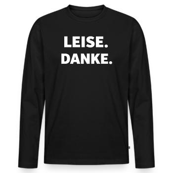 DISCRÈTEMENT. MERCI. – Chemise minimaliste statement - T-shirt manches longues Premium bio Homme - noir - Devant - Nico (187cm)