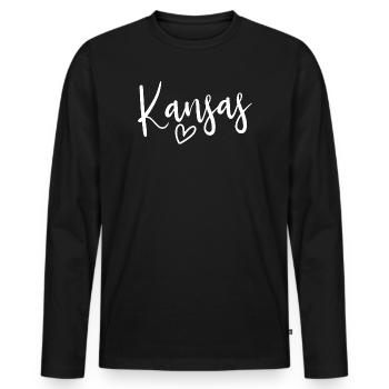 Kansas Heart Women's Love Kansas - Männer Premium Bio Langarmshirt - Schwarz - Vorne - Nico (187cm)