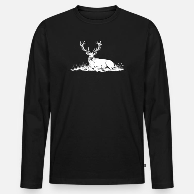 Hirsch - Männer Premium Bio Langarmshirt - Schwarz