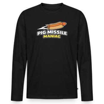Pig Missile Maniac Funny Hot Dog Rocket Design - Men's Premium Organic Long Sleeve Shirt - black - Front - Nico (187cm)
