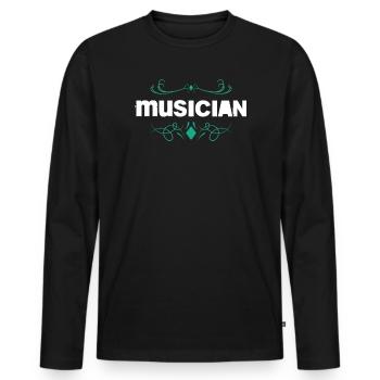 Musiker-Statement mit floralen Ornamenten - Männer Premium Bio Langarmshirt - Schwarz - Vorne - Nico (187cm)