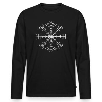 Veldismagn, Icelandic Rune, Protection Symbol - Men's Premium Organic Long Sleeve Shirt - black - Front - Nico (187cm)