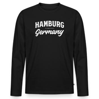 Hamburg Block & Script Emblem - Männer Premium Bio Langarmshirt - Schwarz - Vorne - Nico (187cm)