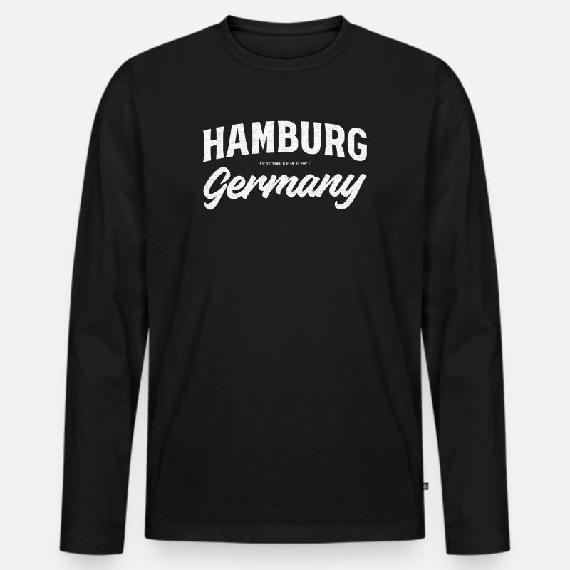 Hamburg Block & Script Emblem - Männer Premium Bio Langarmshirt - Schwarz