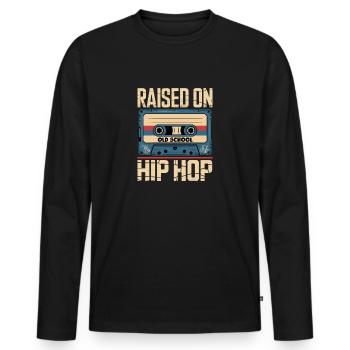 Grew up with old school hip hop cassette beats - Men's Premium Organic Long Sleeve Shirt - black - Front - Nico (187cm)