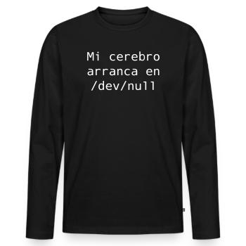 My brain starts in /dev /null - Men's Premium Organic Long Sleeve Shirt - black - Front - Nico (187cm)