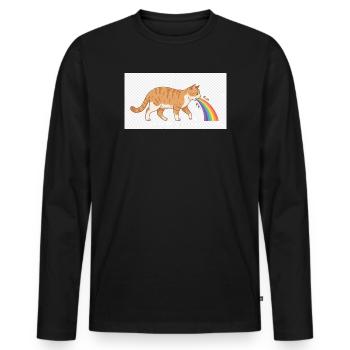 Cat Spitting Rainbow - Men's Premium Organic Long Sleeve Shirt - black - Front - Nico (187cm)