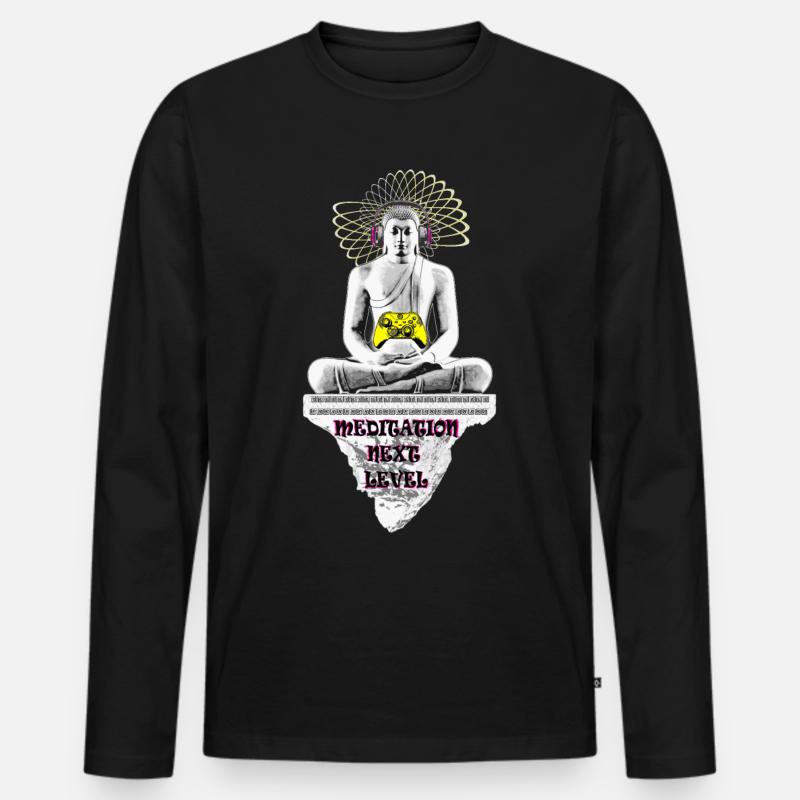 Meditation Next Level - Männer Premium Bio Langarmshirt - Schwarz